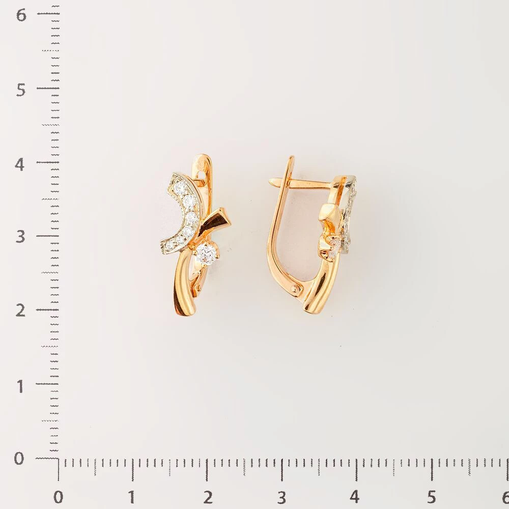 Серьги с фианитом из красного золота 585 пробы