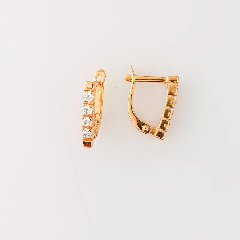 Серьги с фианитом из красного золота 585 пробы