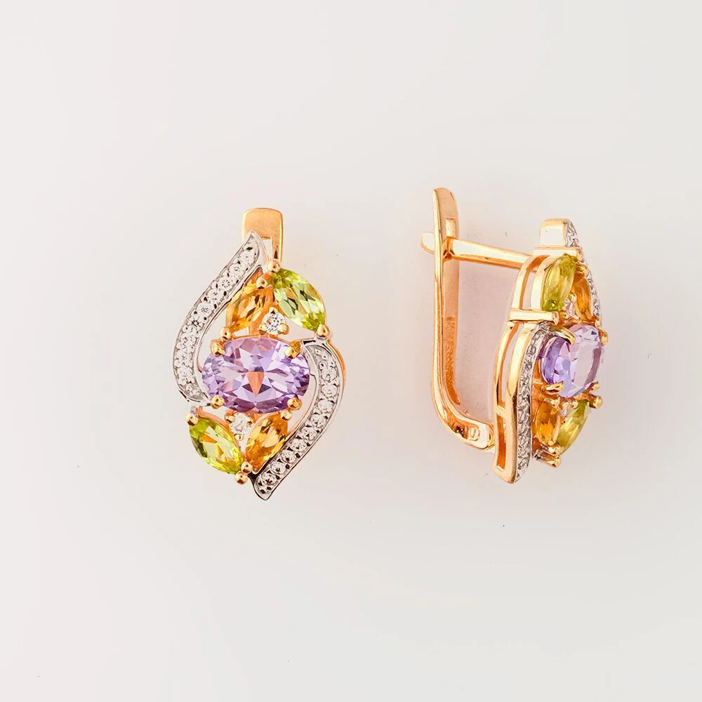 Серьги с хризолитом из красного золота 585 пробы