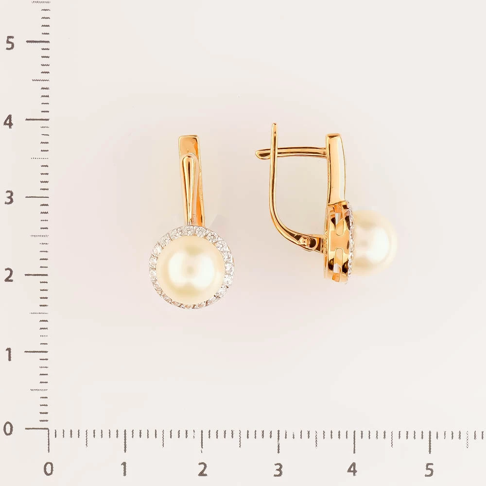 Серьги с культивированным жемчугом из красного золота 585 пробы