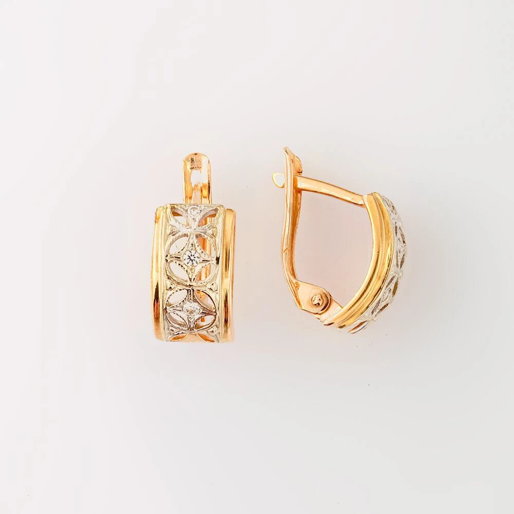 Серьги с фианитом из красного золота 585 пробы
