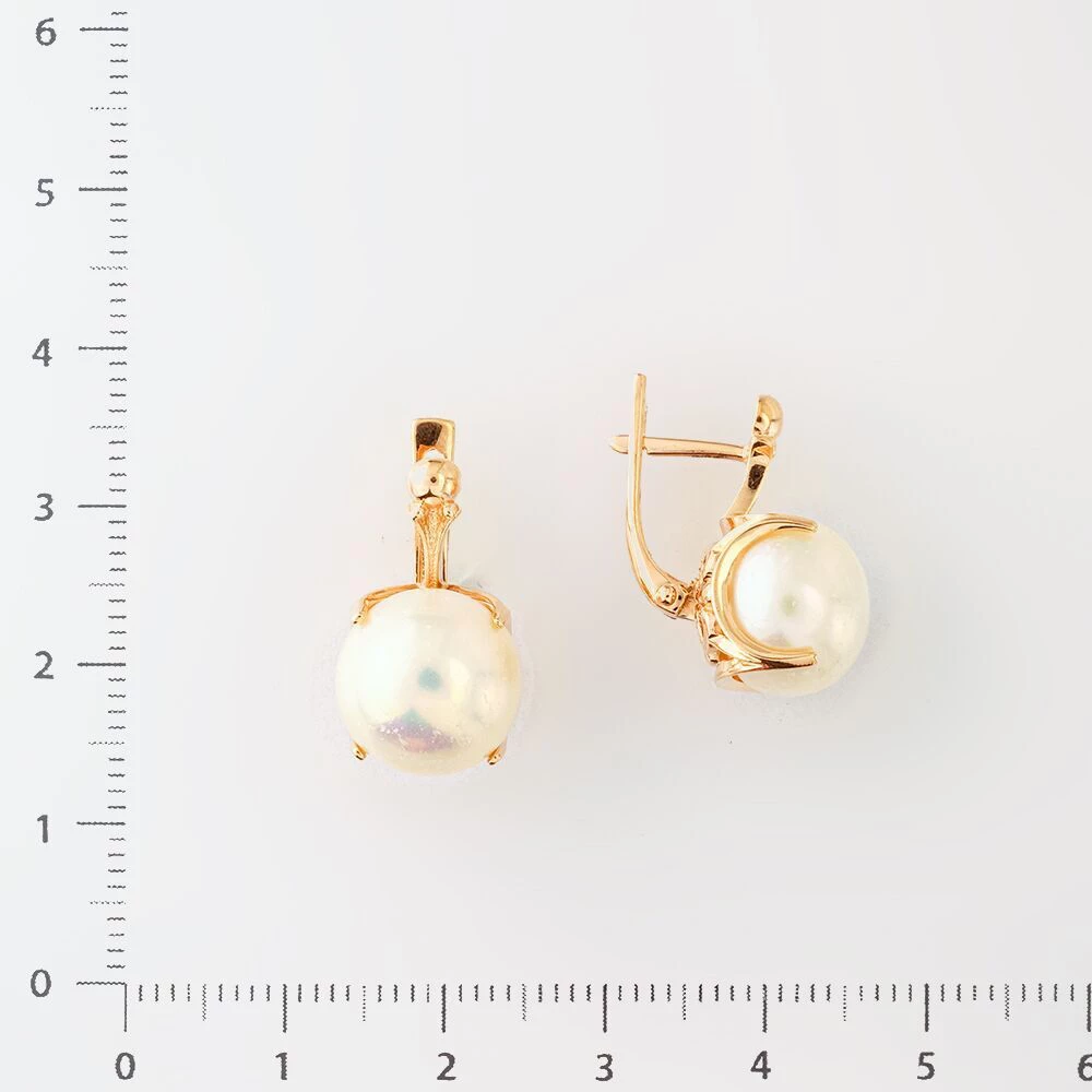 Серьги с культивированным жемчугом из красного золота 585 пробы