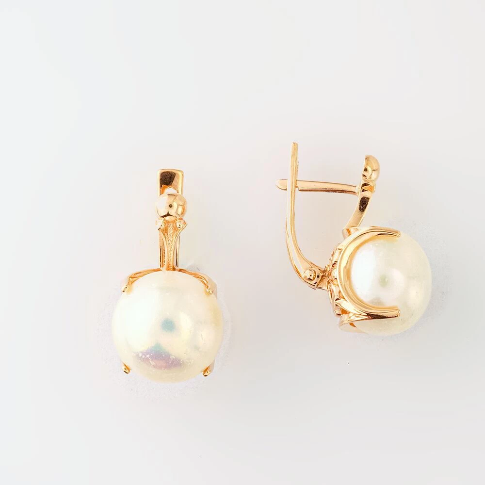 Серьги с культивированным жемчугом из красного золота 585 пробы