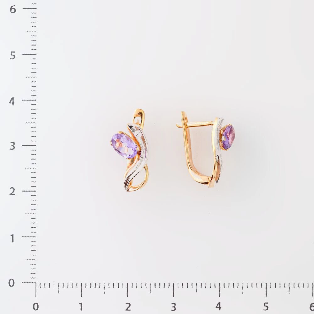 Серьги с аметистом из красного золота 585 пробы