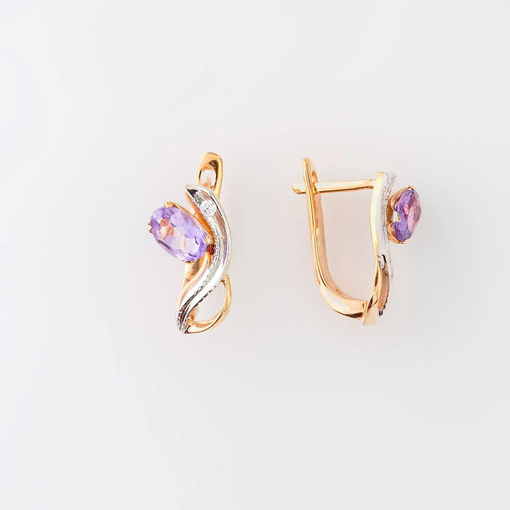 Серьги с аметистом из красного золота 585 пробы