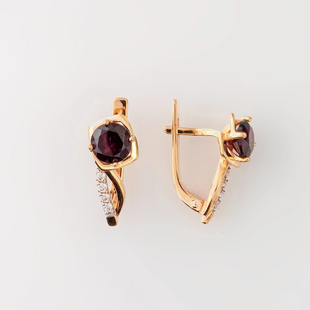 Серьги с гранатом из красного золота 585 пробы