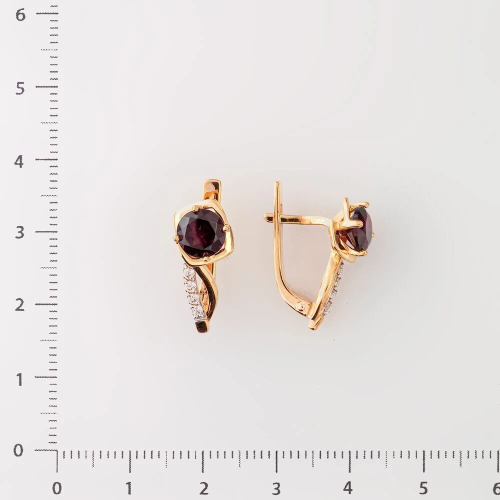 Серьги с гранатом из красного золота 585 пробы