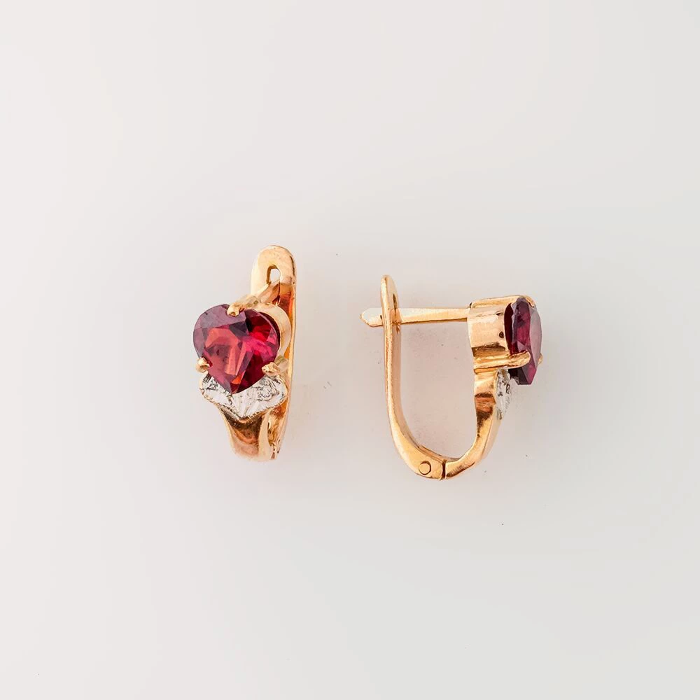 Серьги с гранатом из красного золота 585 пробы