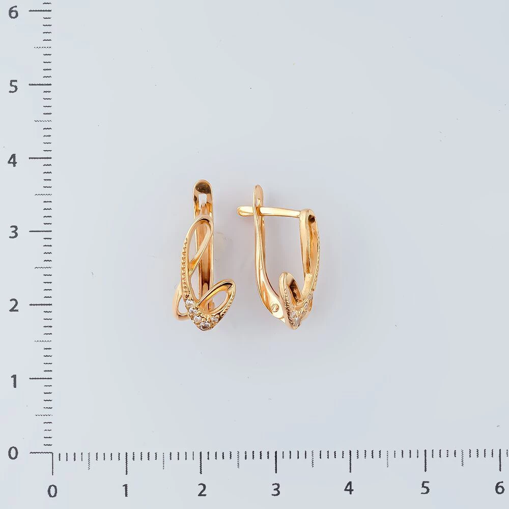 Серьги с фианитом из красного золота 585 пробы