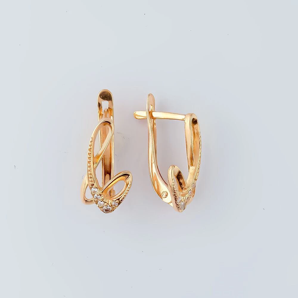 Серьги с фианитом из красного золота 585 пробы