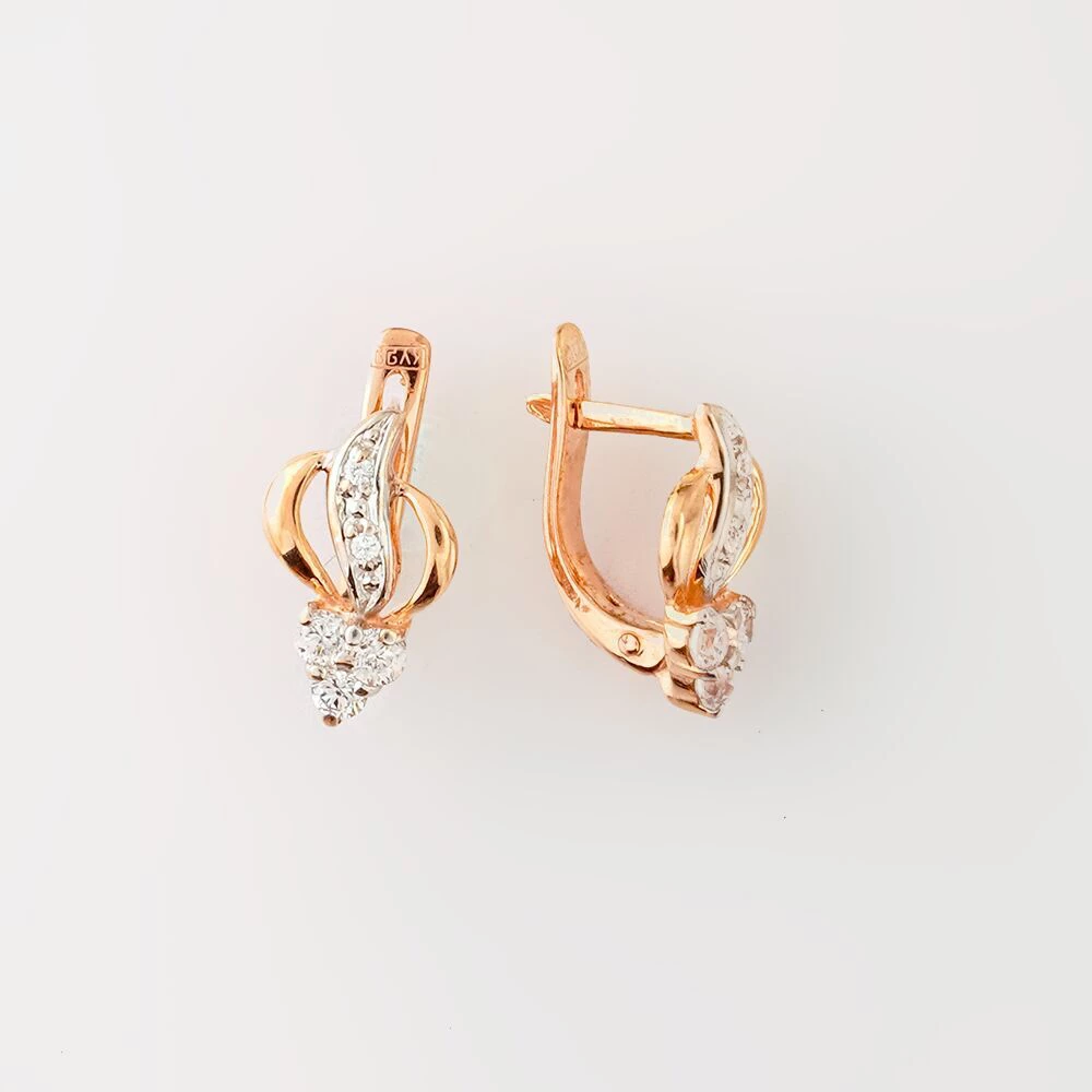 Серьги с фианитом из красного золота 585 пробы