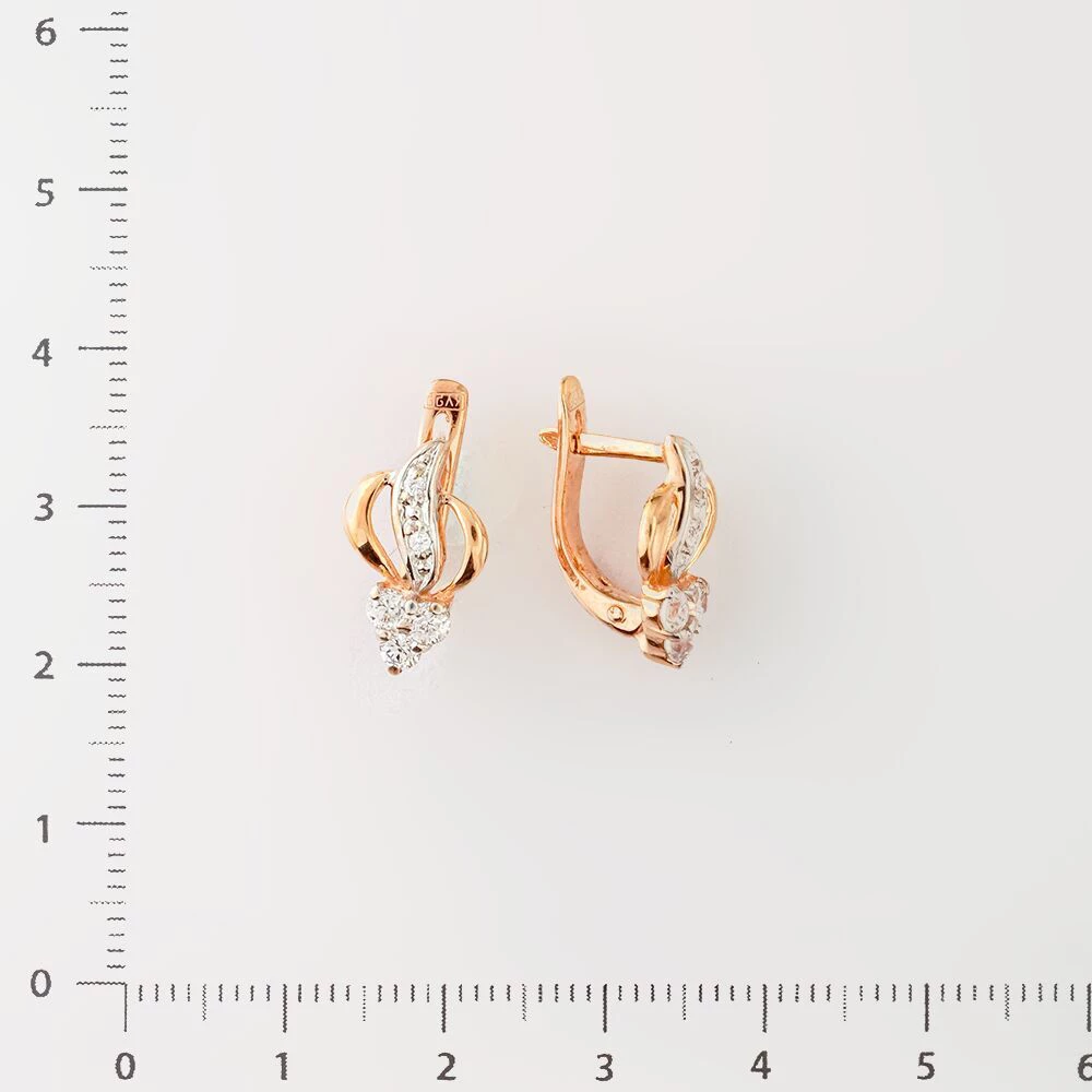 Серьги с фианитом из красного золота 585 пробы