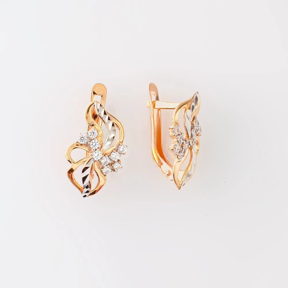 Серьги с фианитом из красного золота 585 пробы