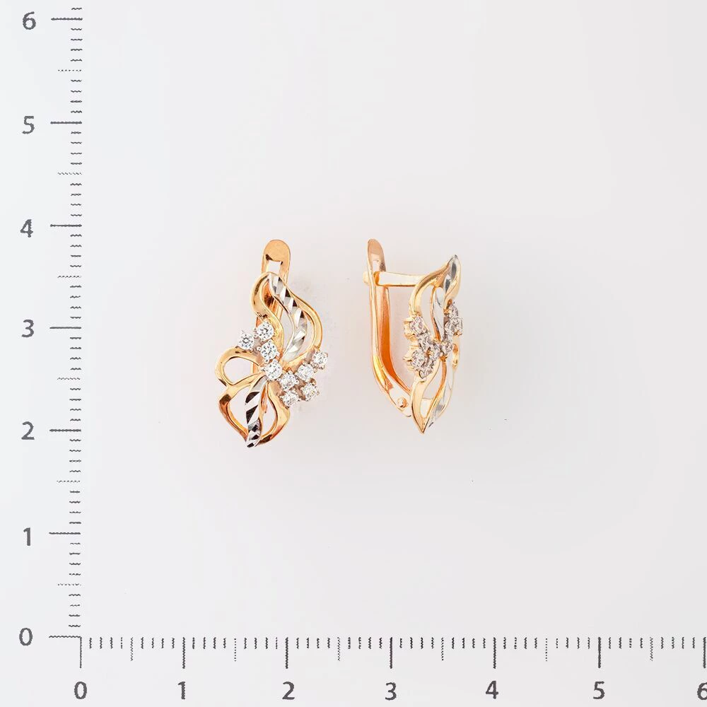 Серьги с фианитом из красного золота 585 пробы