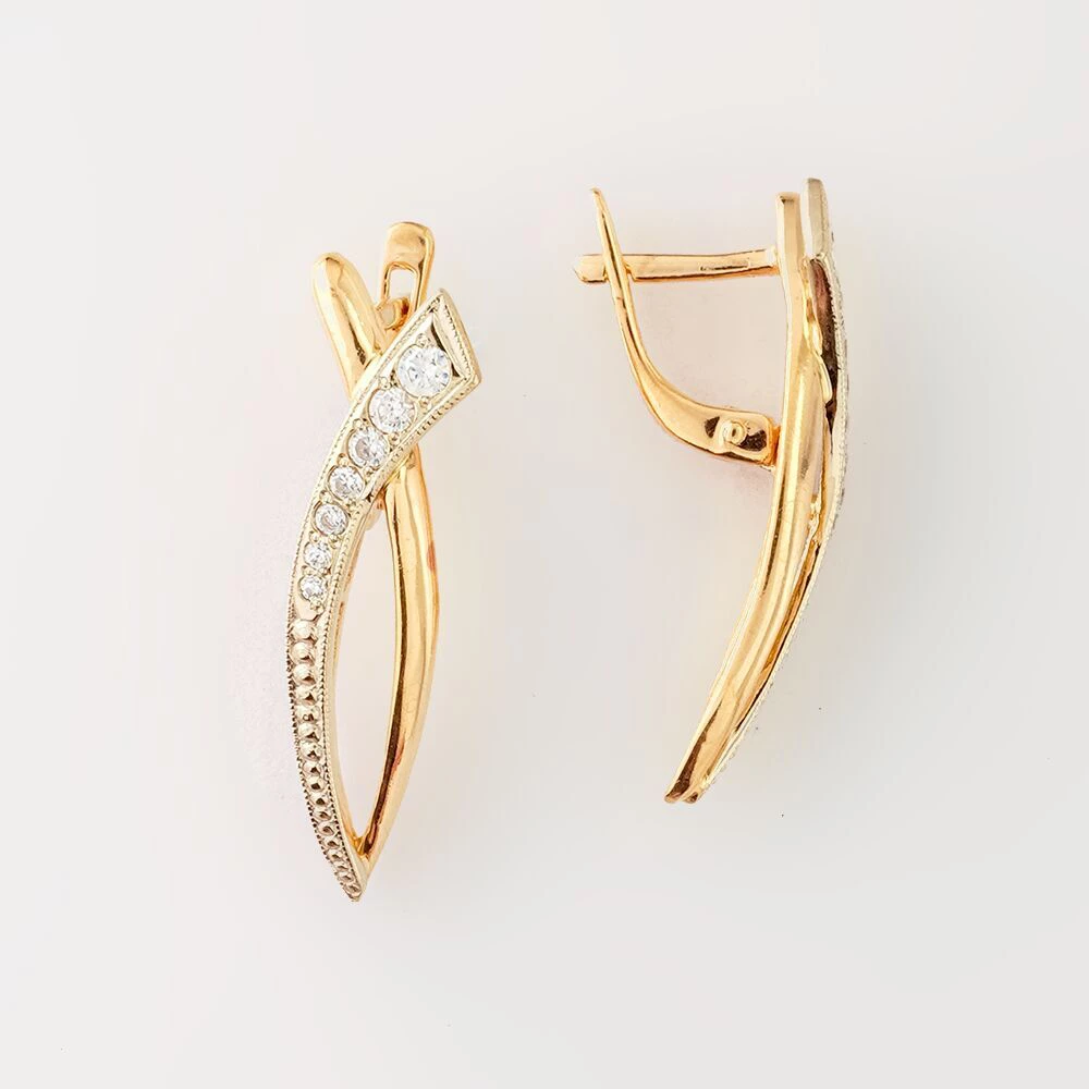 Серьги с фианитом из красного золота 585 пробы