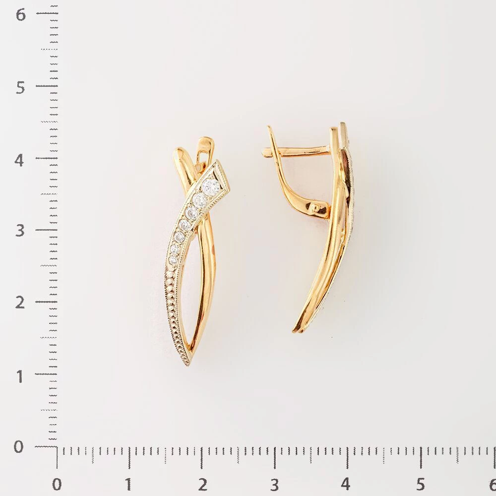 Серьги с фианитом из красного золота 585 пробы