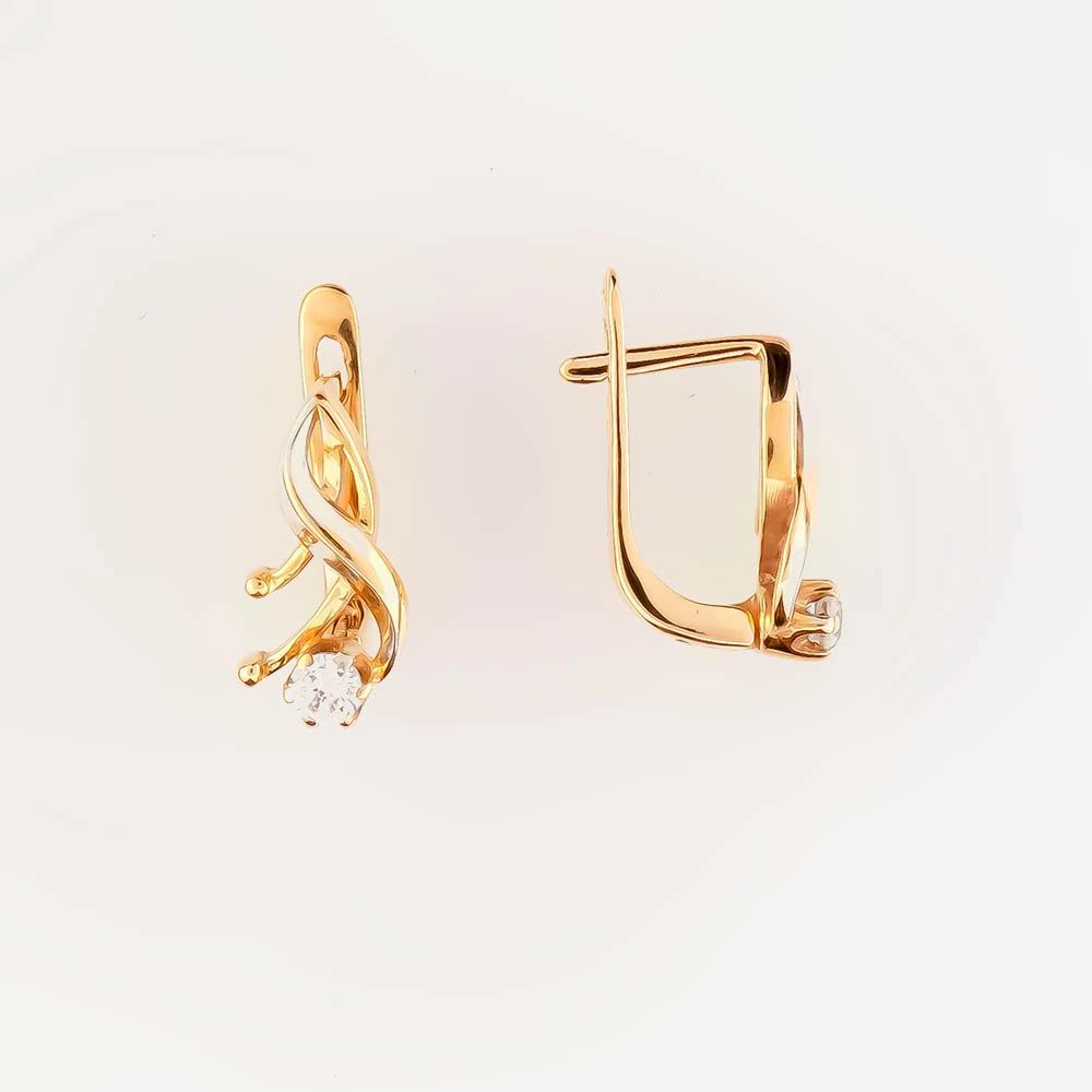 Серьги с фианитом из красного золота 585 пробы