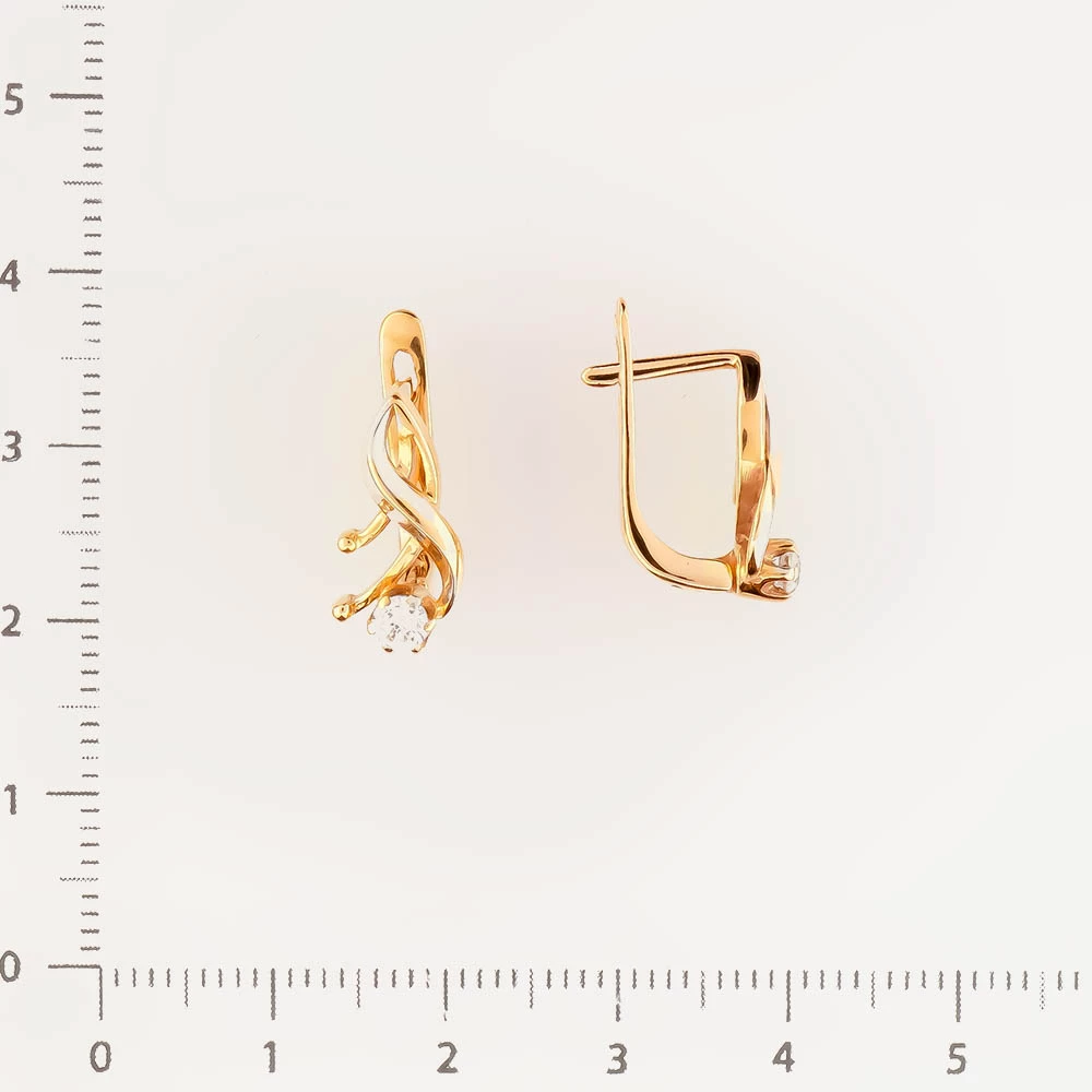 Серьги с фианитом из красного золота 585 пробы