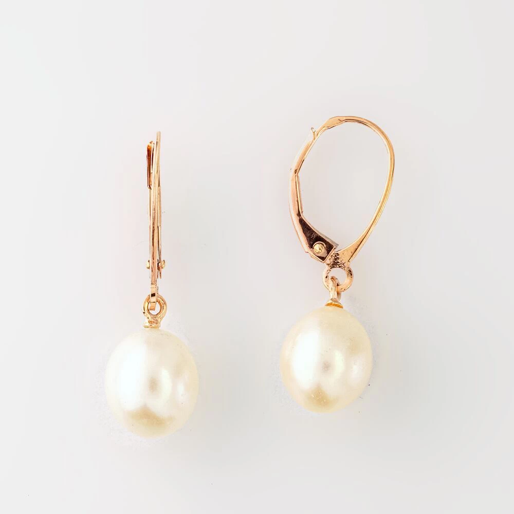 Серьги с культивированным жемчугом из красного золота 585 пробы