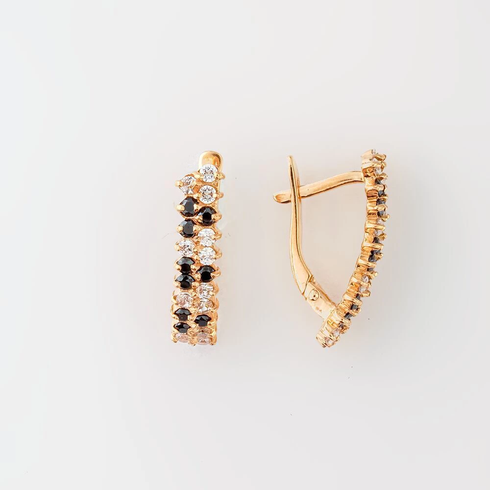 Серьги с фианитом из красного золота 585 пробы