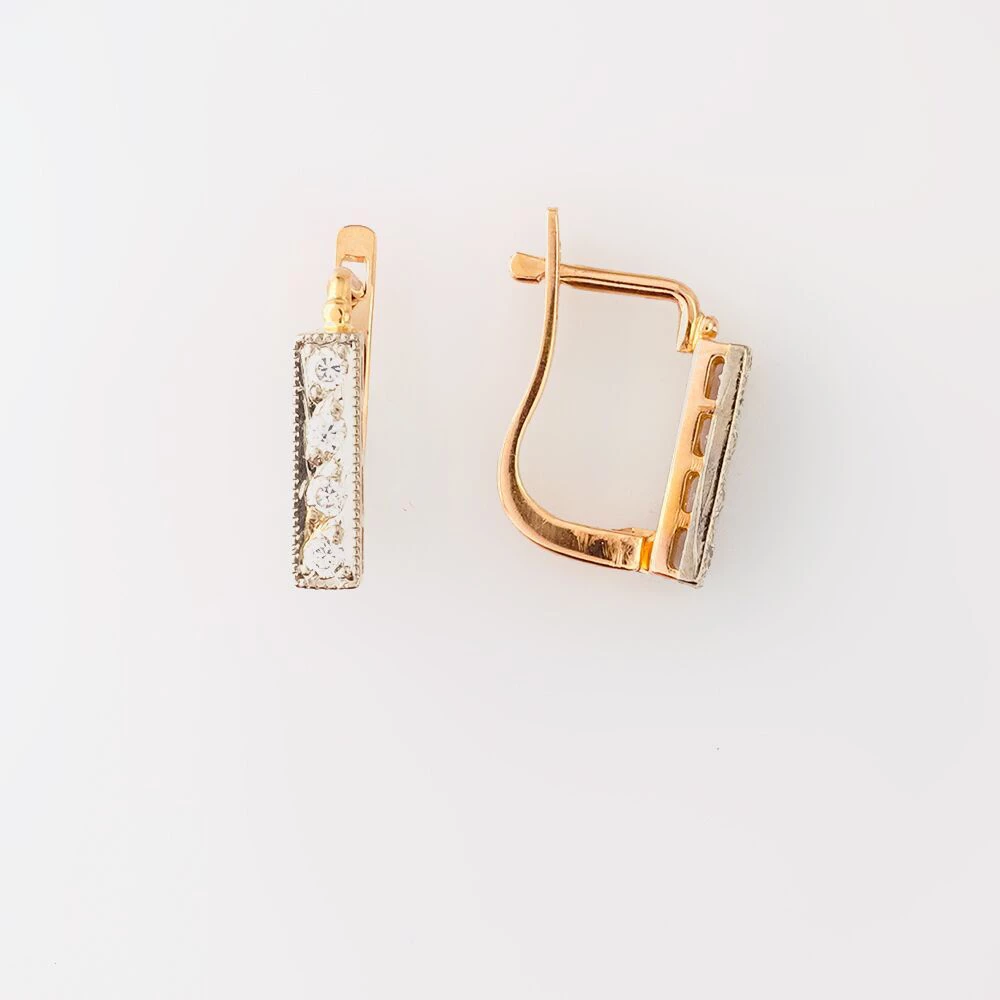 Серьги с фианитом из красного золота 585 пробы