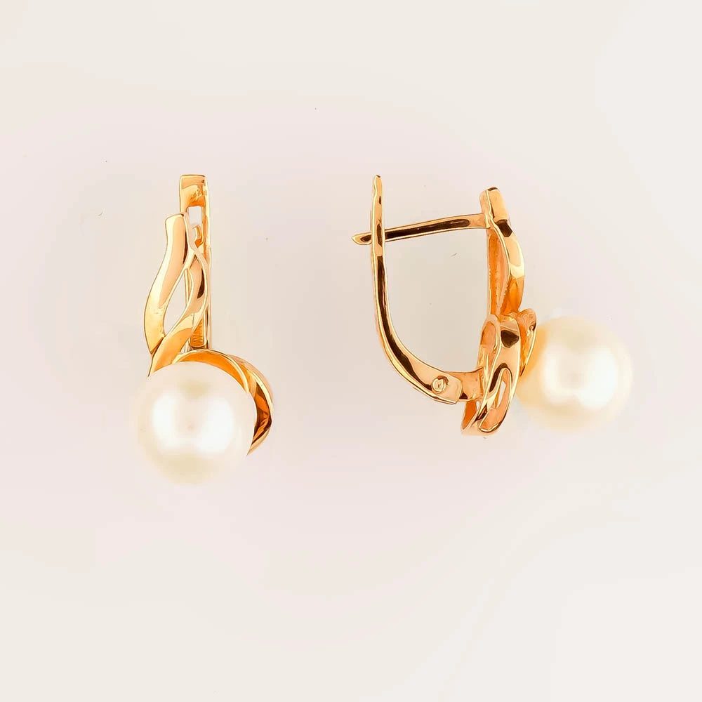 Серьги с культивированным жемчугом из красного золота 585 пробы
