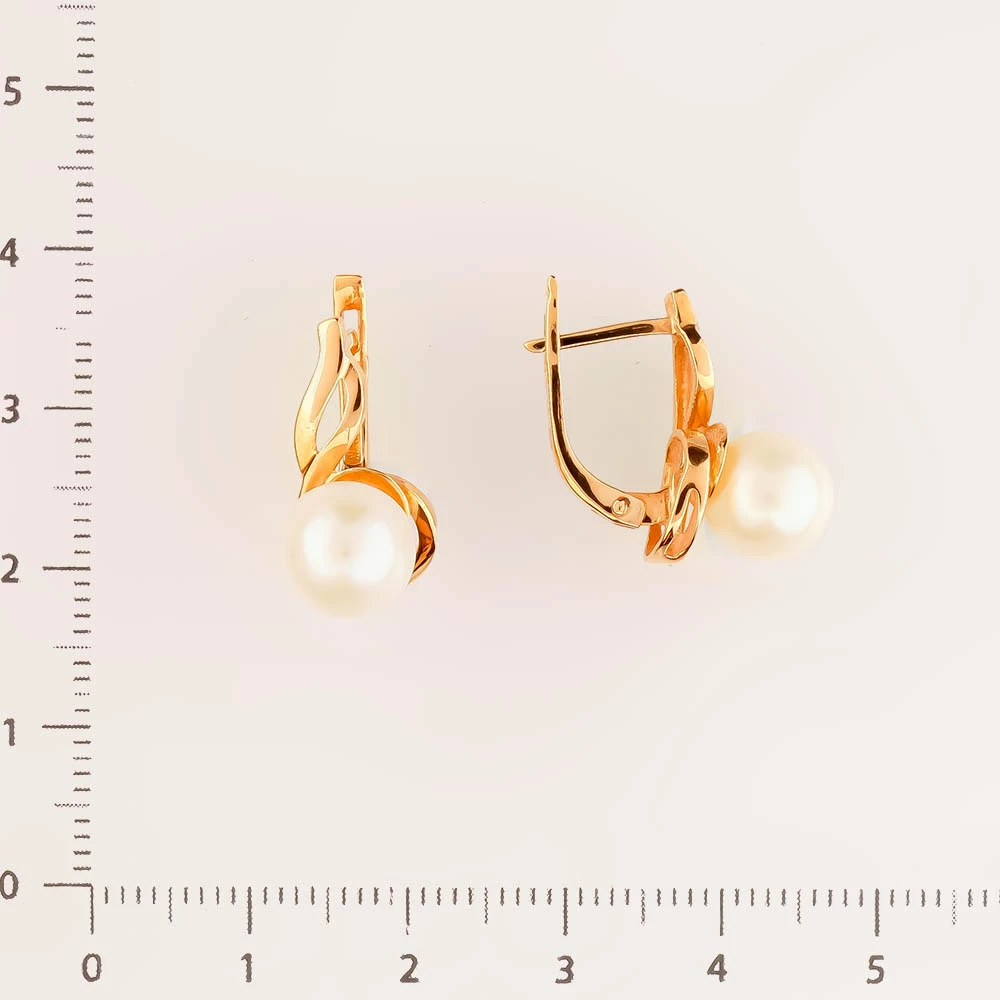 Серьги с культивированным жемчугом из красного золота 585 пробы