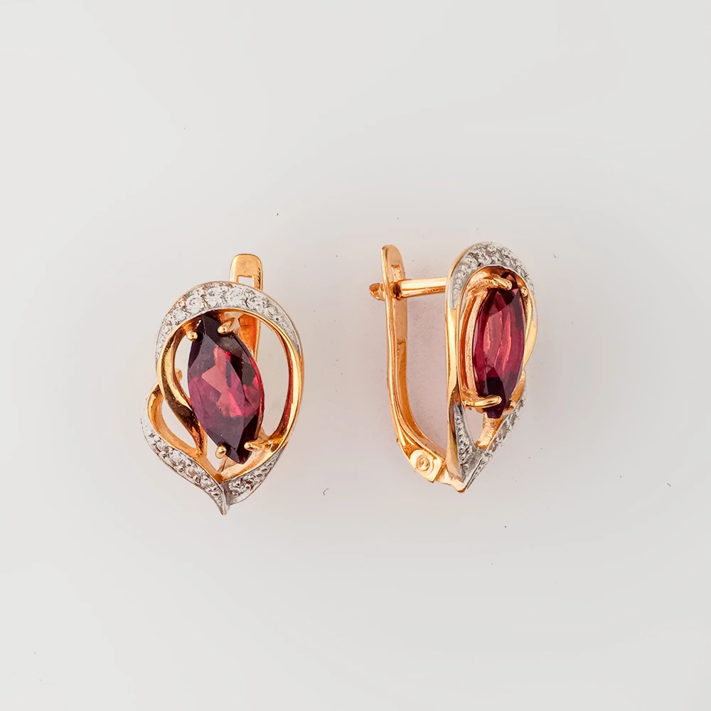 Серьги с гранатом из красного золота 585 пробы
