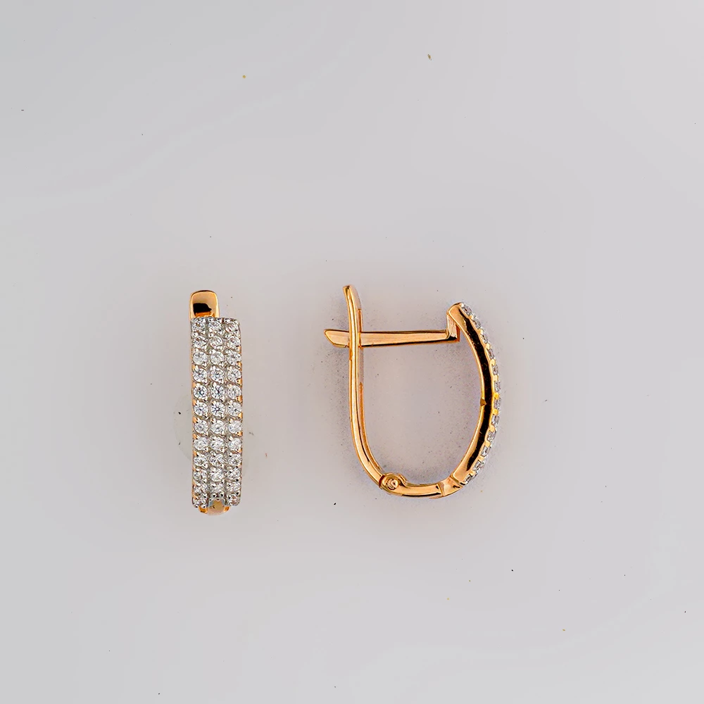 Серьги с фианитом из красного золота 585 пробы