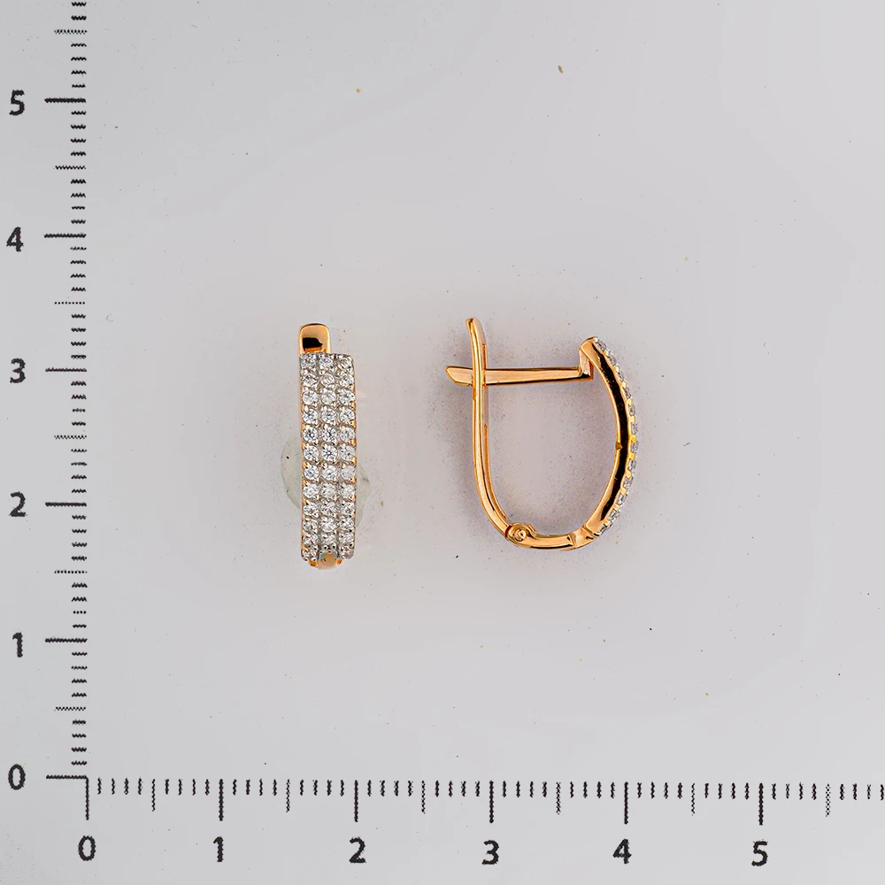 Серьги с фианитом из красного золота 585 пробы