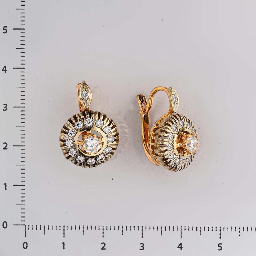 Серьги с фианитом из красного золота 585 пробы