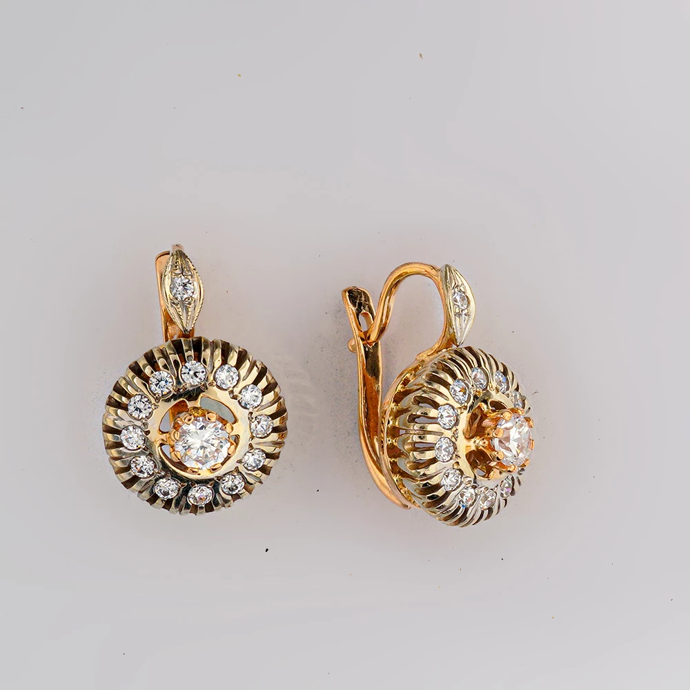 Серьги с фианитом из красного золота 585 пробы