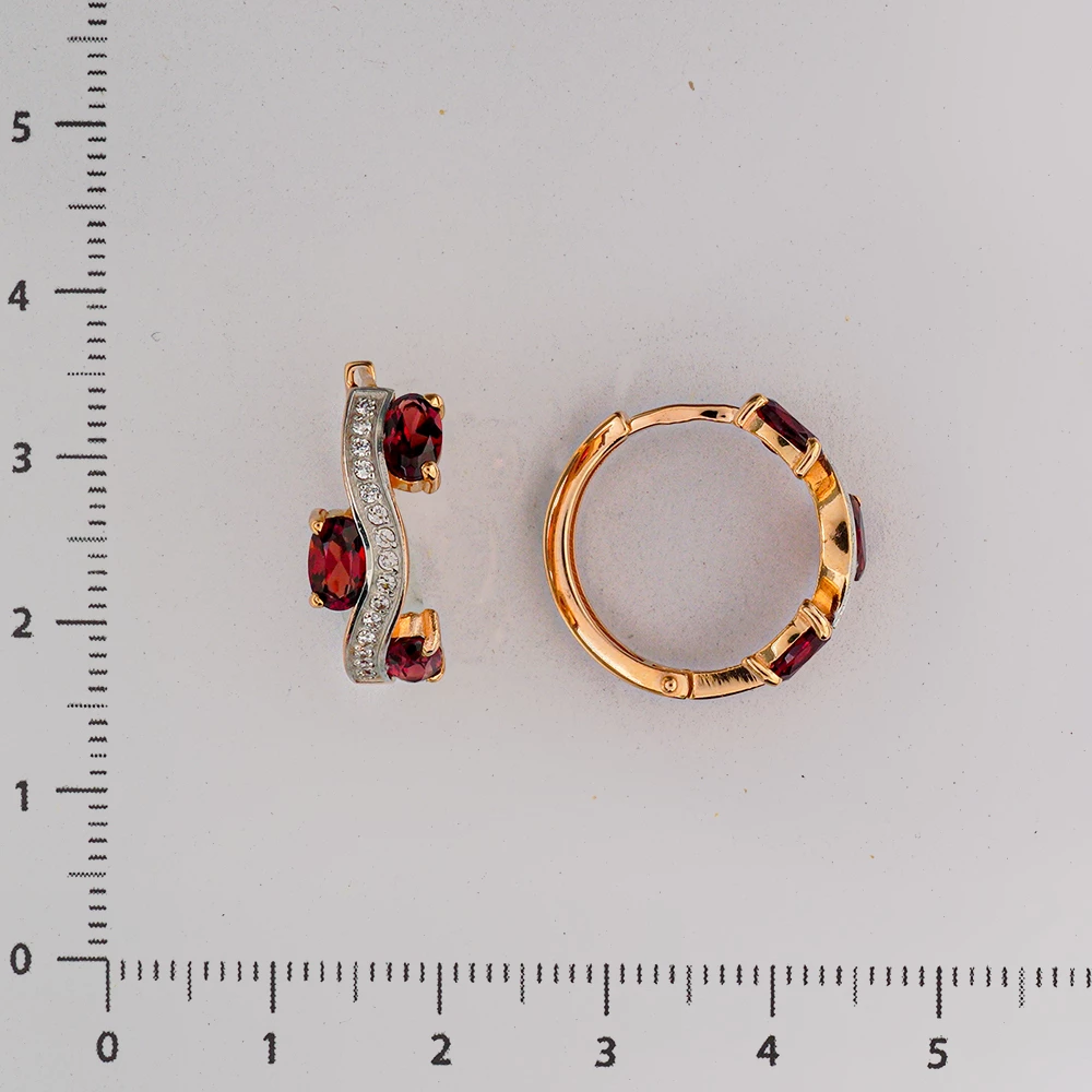 Серьги конго с гранатом из красного золота 585 пробы
