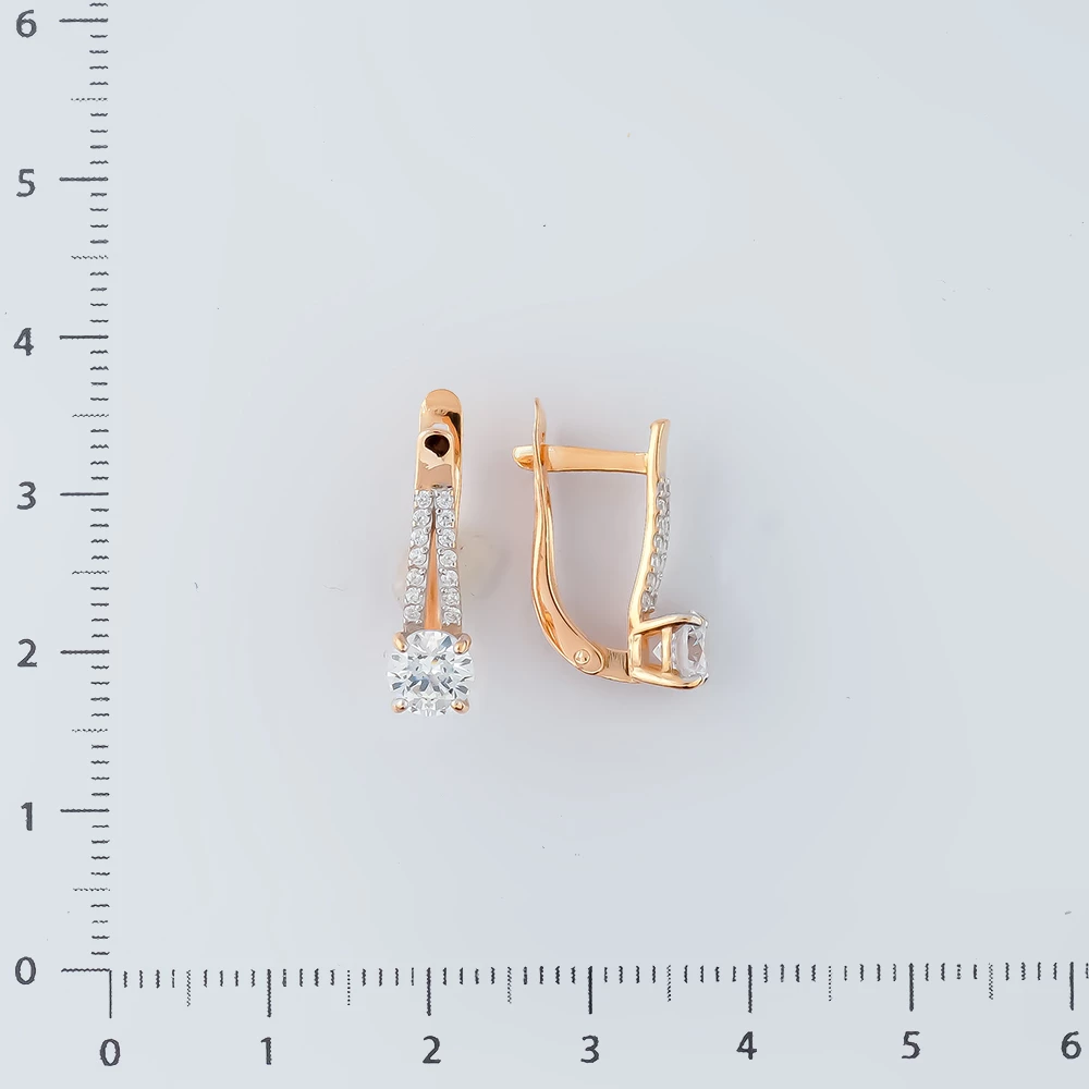Серьги с фианитом из красного золота 585 пробы