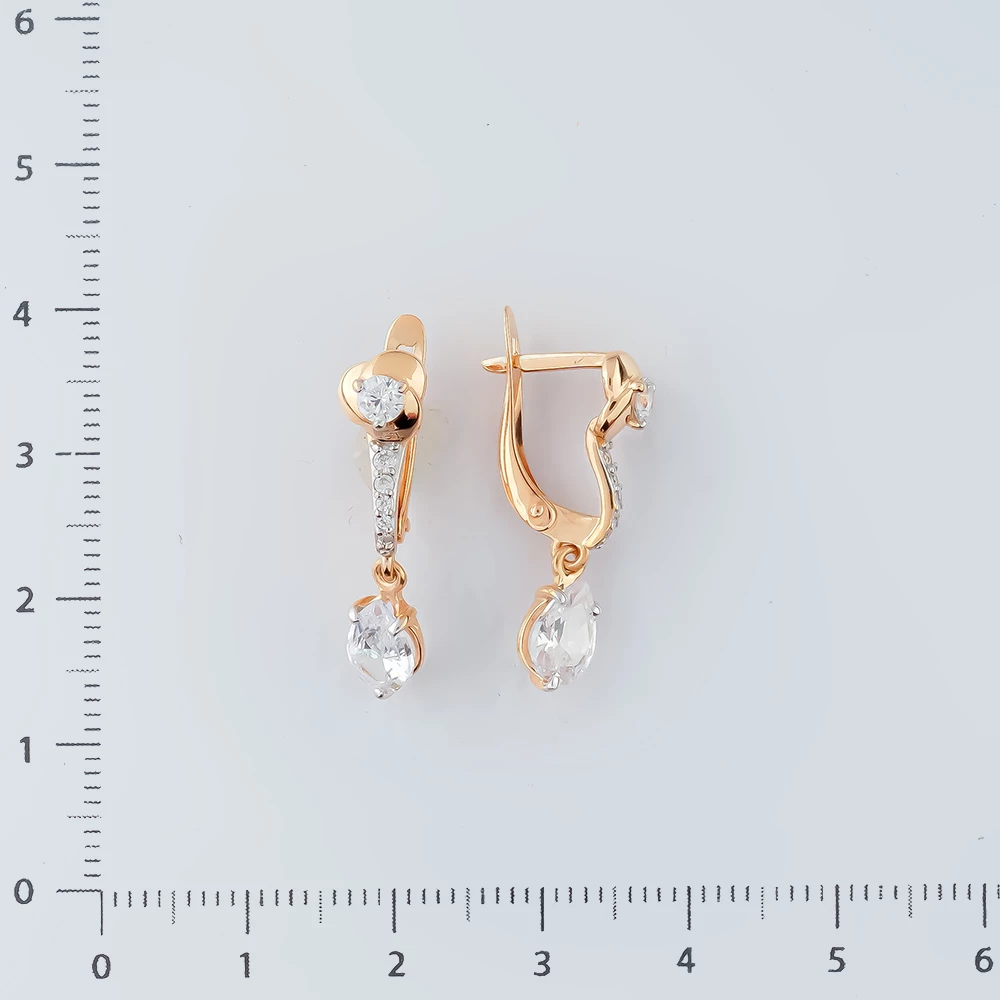 Серьги с фианитом из красного золота 585 пробы