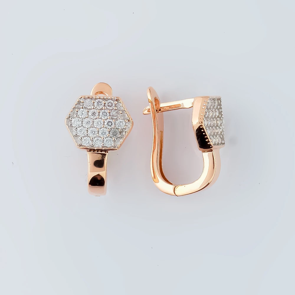 Серьги с фианитом из красного золота 585 пробы