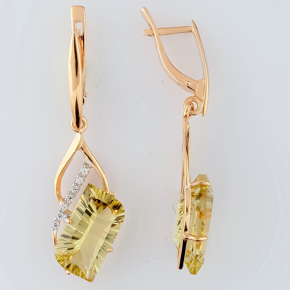 Серьги с ситаллом из красного золота 585 пробы