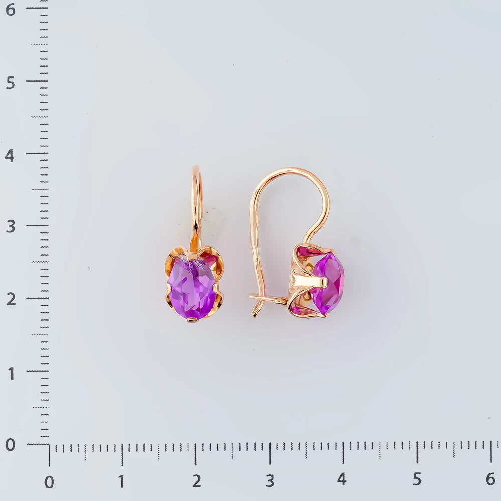 Серьги с фианитом из красного золота 583 пробы