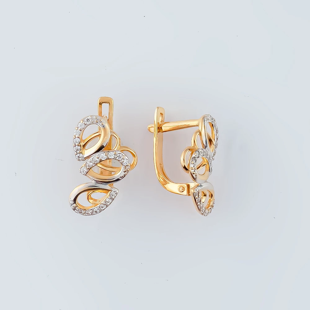 Серьги с фианитом из красного золота 585 пробы