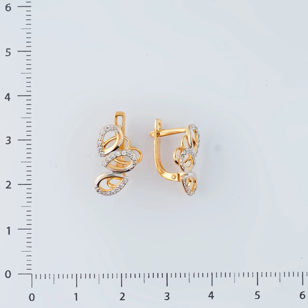 Серьги с фианитом из красного золота 585 пробы