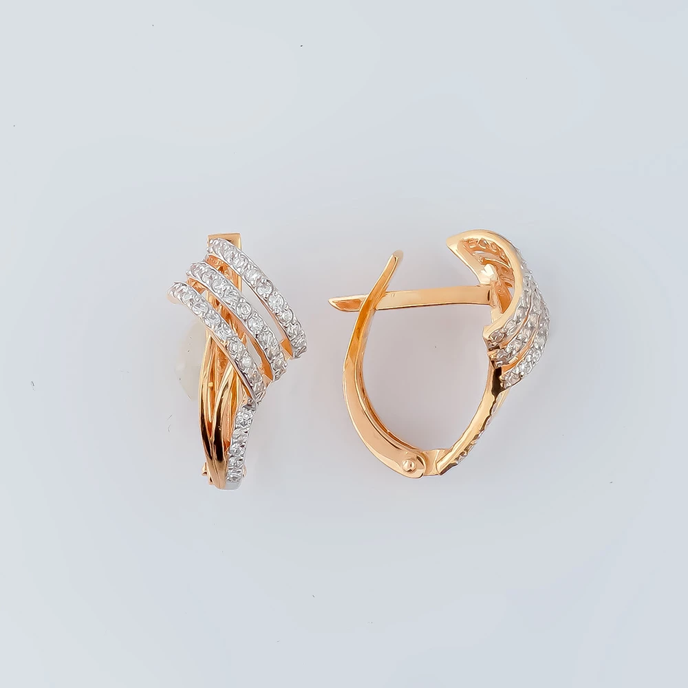 Серьги с фианитом из красного золота 585 пробы