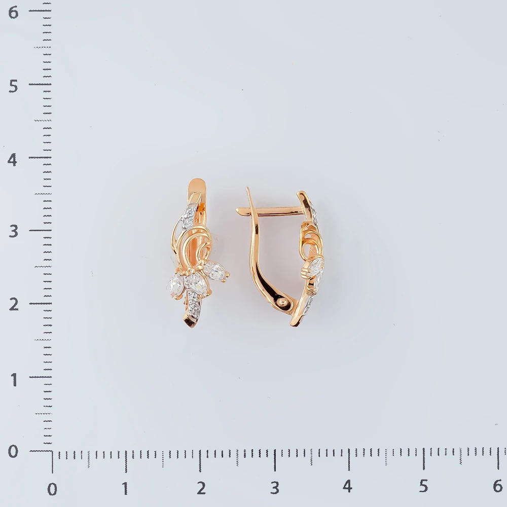 Серьги с фианитом из красного золота 585 пробы