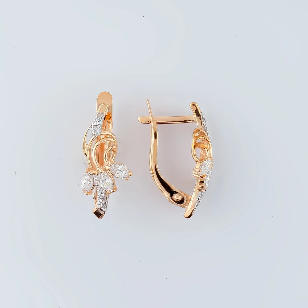 Серьги с фианитом из красного золота 585 пробы