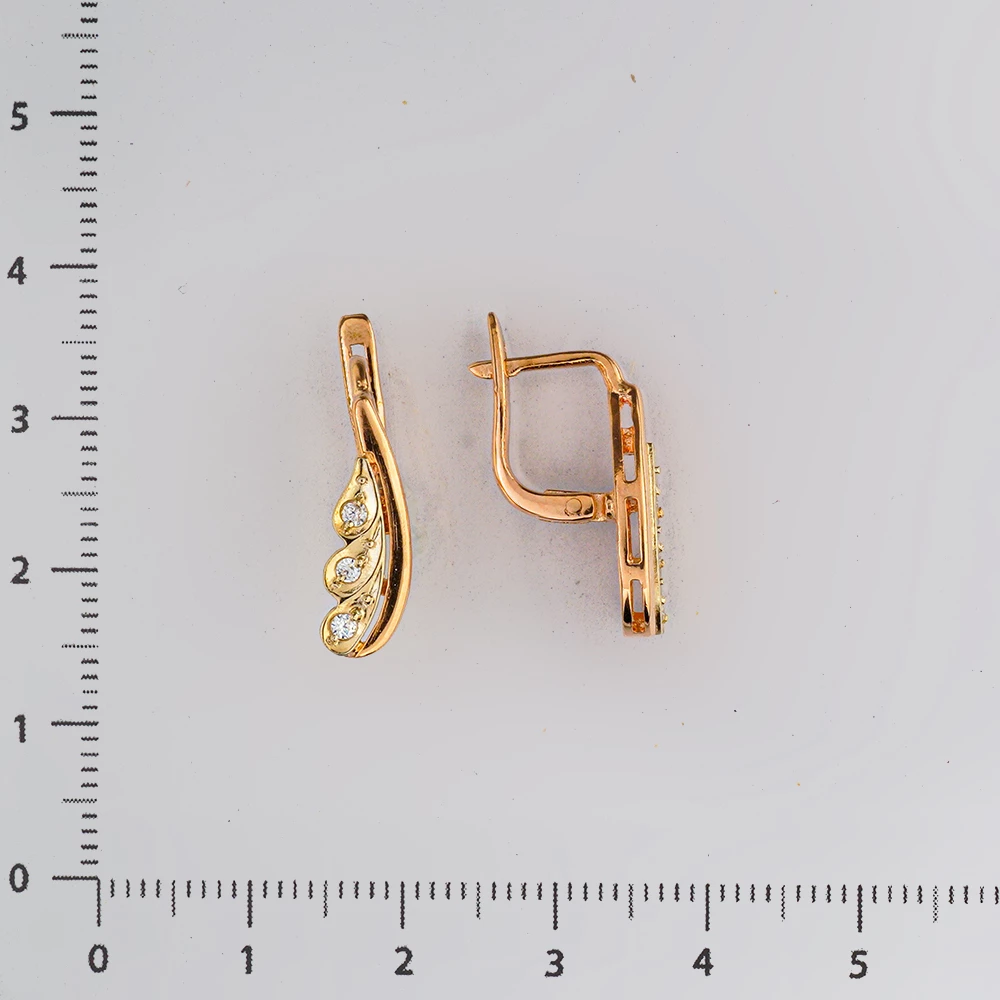 Серьги с фианитом из красного золота 585 пробы