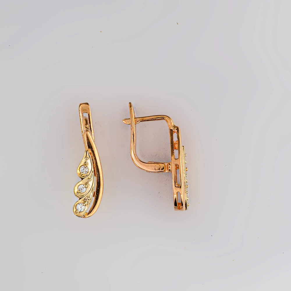 Серьги с фианитом из красного золота 585 пробы