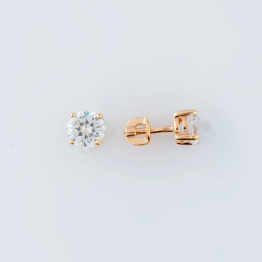 Серьги с фианитом из красного золота 585 пробы