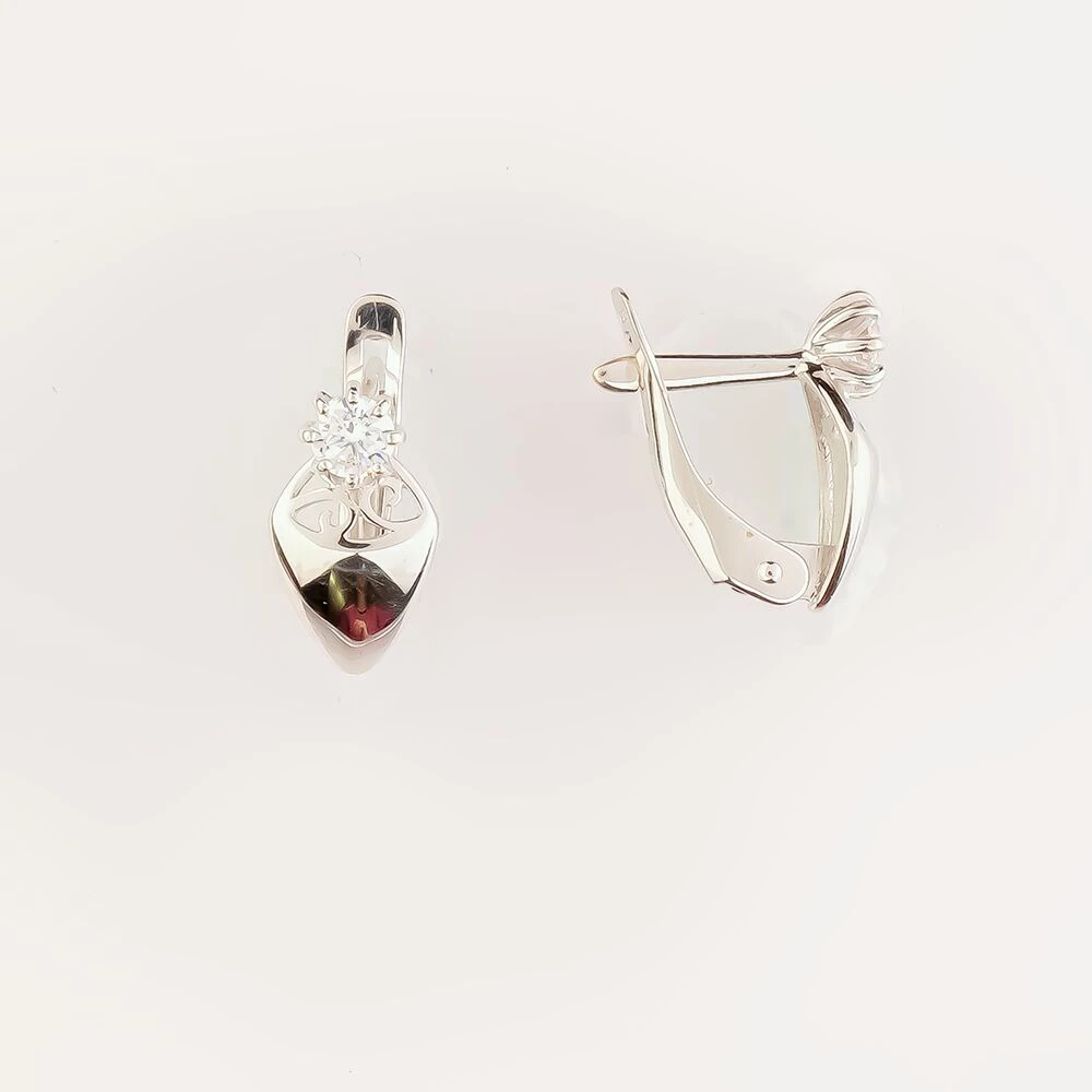 Серьги с фианитом из белого золота 585 пробы