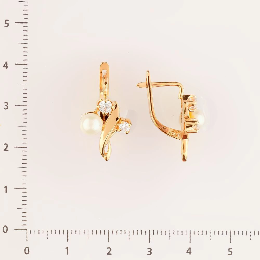 Серьги с культивированным жемчугом из красного золота 585 пробы