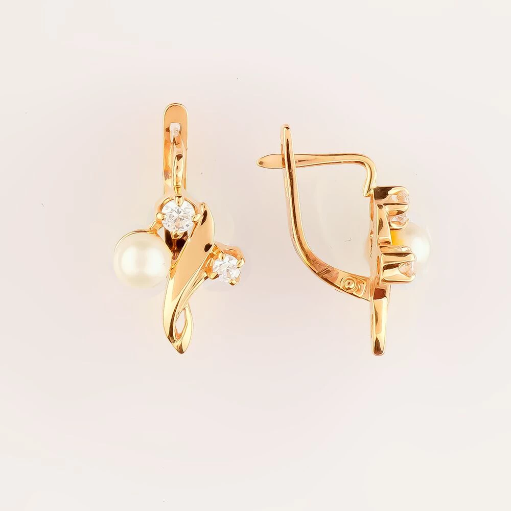 Серьги с культивированным жемчугом из красного золота 585 пробы