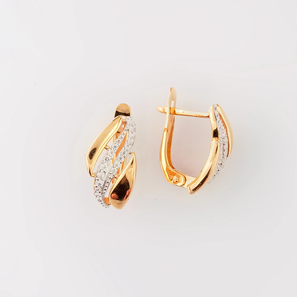 Серьги с фианитом из красного золота 585 пробы